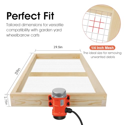 JOYSEUS Soil Sifter with Vibration Motor, Automatic Wooden Sifting Screen, Sieve for Sand Rocks Dirt Compost - 39" x 19.5" Ultra Large to Fit Most Garden Yard Wheelbarrow Carts