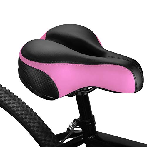 BLUEWIND Most Comfortable Bicycle Seat, Bike Seat Replacement with Dual Shock Absorbing Ball Wide Bike Seat Memory Foam Bicycle Gel Seat with Mounting Wrench (Pink)