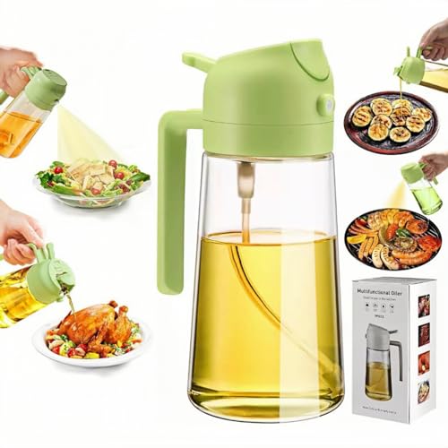 Kitchen Cooking Olive Oil Spray Bottle, 2-in-1 Oil Dispenser pour oil and Spritzer, 16.5 oz/470 ml Glass Oil Sprayer Food-grade Oil Mister, Air Fryer, Salad, Baking, Roasting、BBQ