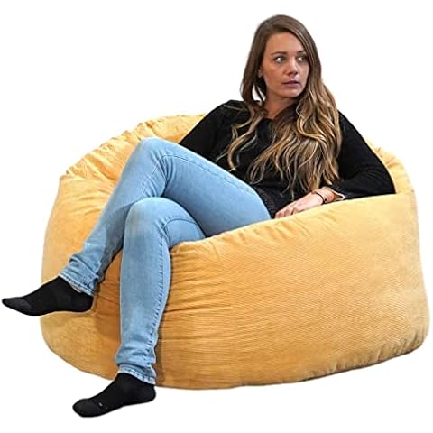 bananair Giant Bean Bag 100 cm, Corduroy Beanbag Chair, Ultra Comfortable Bean Bag With Filling Included, Vintage Room Decor, Living Room and Bedroom Furniture (Yellow) Cover