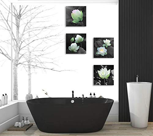 Bathroom Decoration Lotus decoration Canvas printing Bathroom photo wall Decoration Lotus painting black and white flower Plant pictures Zen office decoration Canvas wall Decoration Bedroom Frame