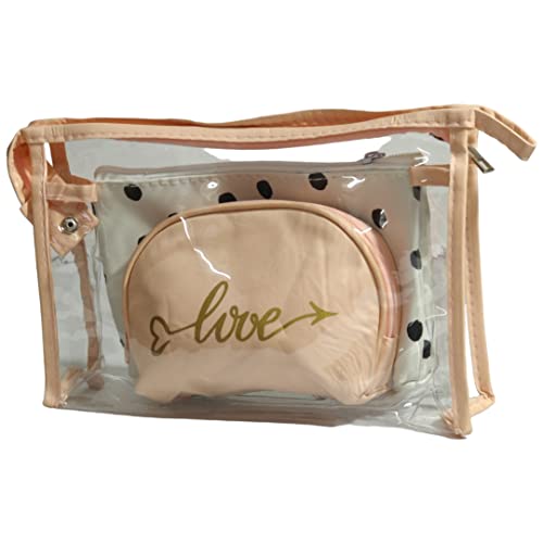 Image of Set of 3 Combo Makeup Pouch Vanity Pouch Travel Organizer for Women | Large, Medium, Small Cosmetic Bags Set - Love Polka Dot Peach