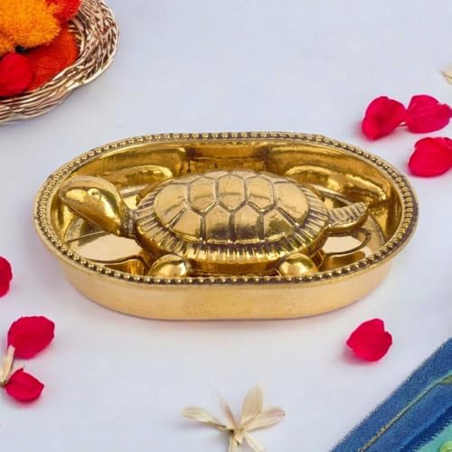 Image of Brass Tortoise Idol for Vastu, Feng Shui & Home Decor - 8 x 5.5 x 1 cm | Golden Turtle Figurine for Good Luck, Prosperity & Positive Energy Showpiece