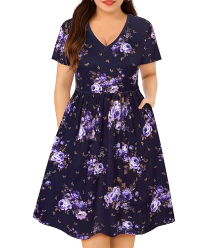 Image of RITERA Plus Size Dresses for Curvy Women Summer Spring Womens Dress V Neck Short Sleeve Casual Dress with Pockets XL-5XL