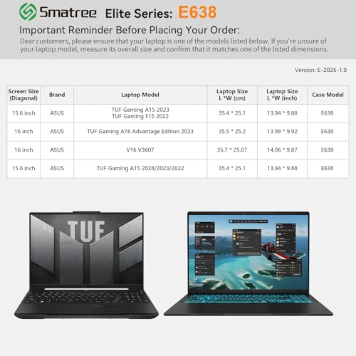 Image of Smatree Laptop Sleeve for 15.6 inch ASUS TUF Gaming A15 2024 /2023 /2022, for 15.6 inch TUF Gaming F15 (2022), for 16 inch TUF Gaming A16 Advantage Edition, for 16 inch ASUS V16 V3607 Case(E638)