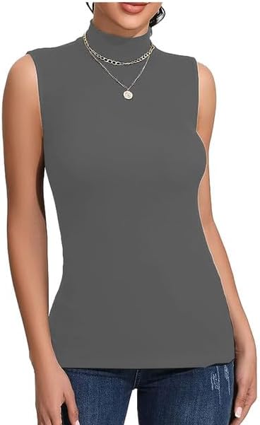 R&N FASHIONSWomen’s Stretchy Polo Turtle Neck Plain Top Ladies Sleeveless Casual Wear Top - Fashionable Jumper - Pull-on Style No Sleeves - Great