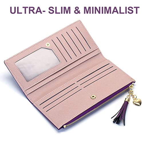 Image of Valentoria Womens Wallet Cute Elegant Long Slim Card Holder Case Minimalist Coin Purse Thin Tassels Zip Clutch Wallets for Girls Ladies | Cute