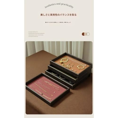 木製ガラス天板のディスプレイボックス・収納トレイ ブラックウォールナット調 指輪・ピアス・ネックレスの収納用 木製フレーム 金属製留め具付き レザー素材 30×20×4cm XRKV (C) [4]
