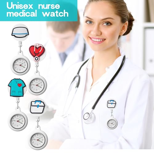 Vintoney Krankenschwester Uhr, 4PCS Krankenschwesteruhr Schwesternuhr Taschenuhren für Damen Pflegeuhr Taschenuhr Zeiger mit Leuchtend im Dunkeln Dehnbare Silikon Hülle - Pflegeelemente