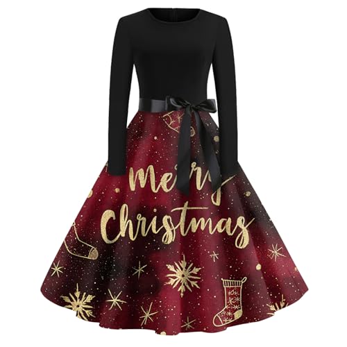 Vestidos para Navidad Grinch Disfraz Fin De Año Talla Grande Largo Disfraces Navideños Reno Otoño Top Arbol Manga Larga Terciopelo Dress Brillante Adulto Familia Punto Ropa 11#Oro L