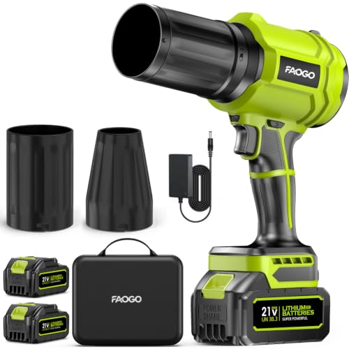 FAOGO Cordless Leaf Blower with 2 Batteries & Charger - 990,000 RPM Electric Handheld Blower, Lightweight for Lawn, Yard, Patio, Garden Care - Green