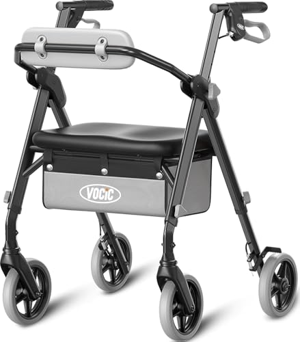 Image of VOCIC Z11 Rollator Walker for Seniors with Seat, 380 LBS | Lightweight Design with Ergo Seat & Backrest, Height Adjustable & Easily Foldable for Seniors' Mobility, Blue