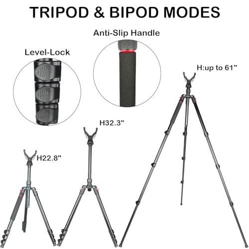 Image of Adjustable Shooting Tripod for Rifles Shooting Stick Level-Lock 3-in-1 Tripod Monopod Bipod, 22.8″-61″ Height, Lightweight Aluminum Alloy with Carrying Bag, Stable Rifle Rest for Hunting & Outdoor