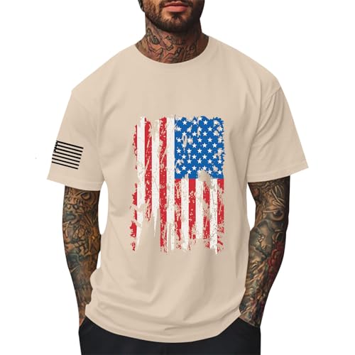 Camiseta para hombre para el 4th of July Independence Day Stars and Stripes Camiseta de hombre Cuello Redondo Manga Corta Transpirable Camiseta Streetwear Algodón Estampado Tops Camiseta Hombres