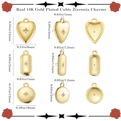 Beebeecraft 18K Gold Plated Small Heart & Star Charm Pendants for Jewelry Making
