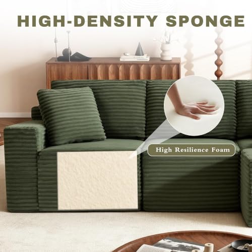 Image of Modular Sectional Sofa, Green Boneless Couch for Living Room