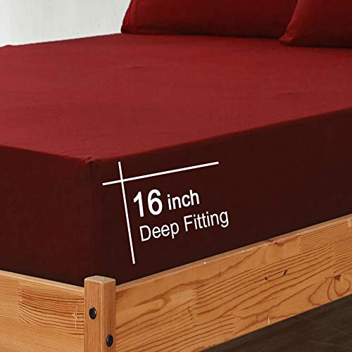 Image of SONORO KATE Bed Sheet Set Super Soft Microfiber 1800 Series Luxury Egyptian Sheets 16-Inch Deep Pocket,Wrinkle and Hypoallergenic-4 Piece (Burgundy, Full)