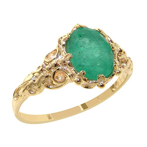 LetsBuyGold 10k Yellow Gold Real Genuine Emerald Womens Band Ring
