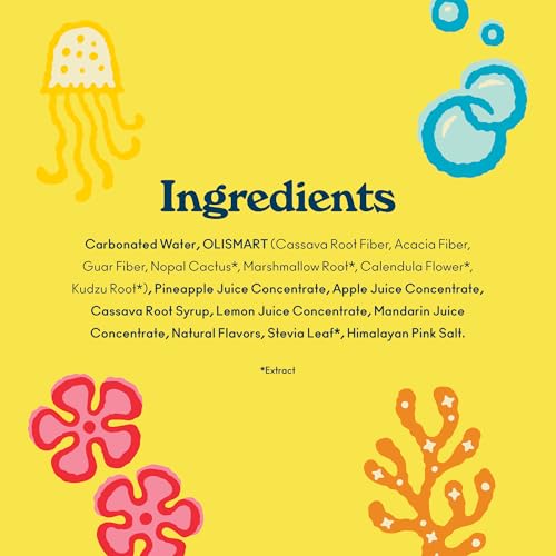 Image of OLIPOP Prebiotic Soda Pop, SpongeBob Pineapple Paradise, Pantry Pack Packed with Prebiotics, Fiber, and Botanicals, Gluten Free, GMO Free, 12oz Skinny (12-Cans) (Packaging May Vary)