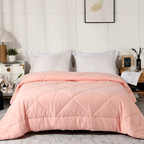 Photo 1 of 2025 Premium Upgraded Non-Vacuum Bed Quilt All Seasons 100% Cotton Filled Comforter - Reversible Lightweight Soft Breathable Fluffy (Pink