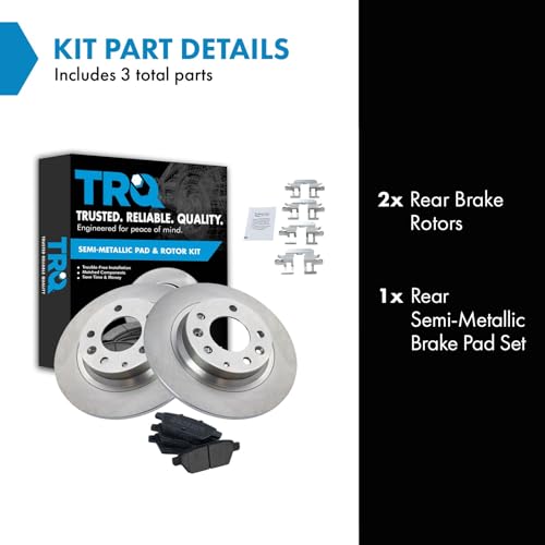 Image of TRQ Rear Brake Pad and Rotor Set Semi Metallic | For 2006-2012 Ford Fusion 2007-2012 Lincoln MKZ 2006 Zephyr 2006-2013 Mazda 6 2006-2011 Mercury Milan