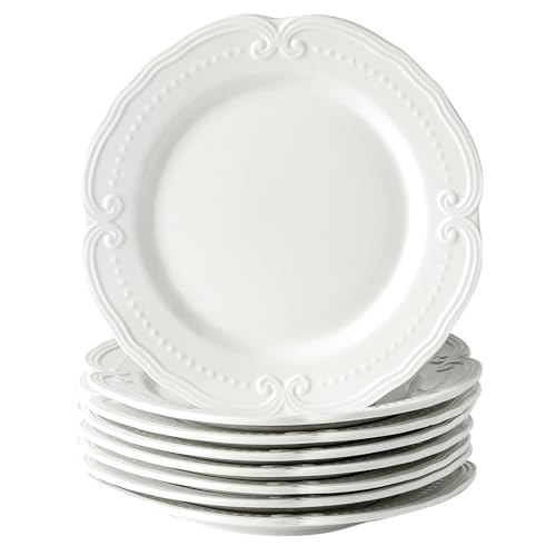 UIBFCWN 8 Pièces Assiette à dessert Ø 20 cm, Assiette à salade Porcelaine, Assiettes Plates en Porcelaine Blanche pour Petit déjeuner Salade, Assiette à Tapas,...