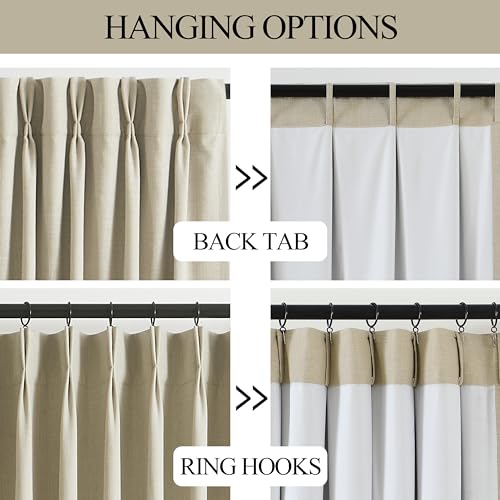 Image of Vision Home Sand Pinch Pleated Full Blackout Curtains Linen Blended Room Darkening Window Curtains 95 inch for Living Room Bedroom Thermal Insulated Pinch Pleat Drapes with Hooks 2 Panel 40 inch Wx95 L