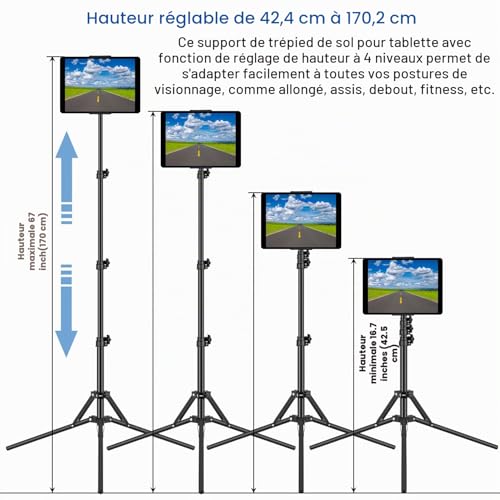 Support pour tablette contre les douleurs de cou ajustable hauteur max 65"