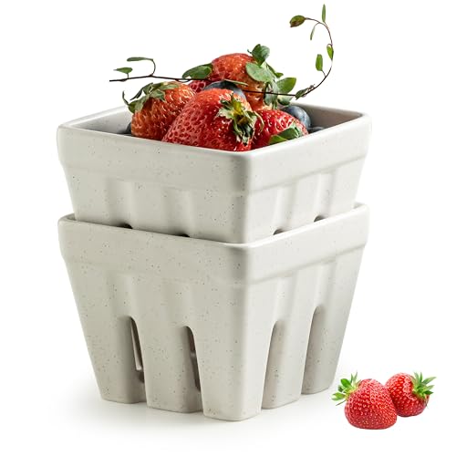 Gomakren Ceramic Berry Basket Set of 2, Square...