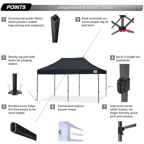 Image of ABCCANOPY 10x20 Easy Pop Up Canopy Tent, Black