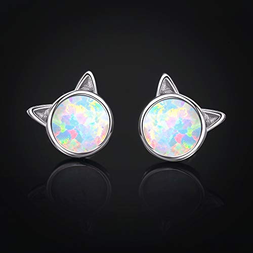 Cuoka Cat Earrings,I Love You to The Moon and Back Necklace 925 Sterling Silver Opal Jewelry Gift for Women Girls - Image 3