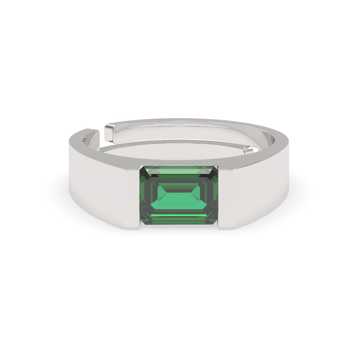 Real 925 Sterling Silver Emerald Band Ring | Size Adjustable, Rhodium Plated, Swiss Zirconia | Gift for Men & Boys
