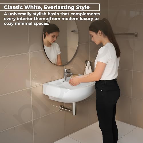 Image of Plantex Ceramic Wall Hung Wash Basin /Washbasin for Bathroom with 10 Years Glaze Warranty by Plantex /Wall Mounted Samll Basin /Bathroom Sink (White - 17 x9 x5 Inch)