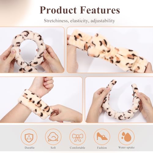 ATROCH Puffy Spa Headband & Wristband Set – Cute Makeup & Skincare Headband for Washing Face, Soft Toweling Set for Teen Girls, Best Birthday or Gifts for Women