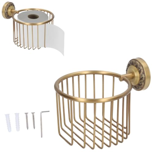 Cyrank Wall Mounted Toilet Paper Roll Holder, Brass Toilet Paper Basket