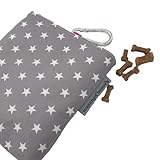 Hunde-Leckerli-Beutel mit Magnet und Karabiner aus Baumwolle - Sterne auf grau -
