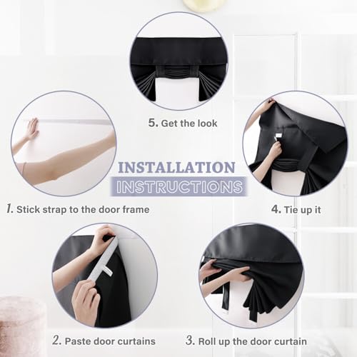 RYB Home Blackout Door Curtain - Privacy Thermal Insulated Living Room/Dining/Front/Tricia/Patio French Door Glass Window Curtains, W30 x L72 inch, 1 Panel, Black