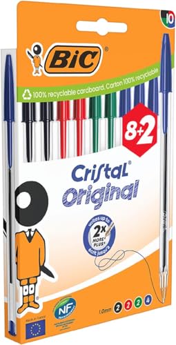 Bic Cristal Original Bolígrafos De Punta Media 1,00 Mm Con Tapón Y Capuchón A Juego - Colores Surtidos, Caja De 8 2 Bic Cristal Original Bolígrafos De Punta Media 1,00 Mm Con Tapón Y Capuchón A Juego - Colores Surtidos, Caja De 8 2