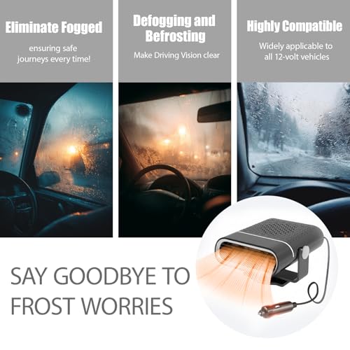 12V Portable Car Heater for Vehicle,Car Heater and Windshield Defroster and Demister Features Heating Cooling and Air Purification Functions,360° Rotating Cigarette Lighter Port Heater for Cars Black by MHREXCY - Image 5