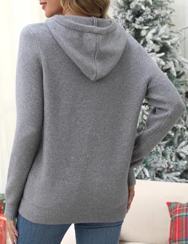 Image of CiCiBird Women's Fall Hoodies Sweater V Neck Waffle Knit Top with Pocket | Loose Fit, V Neck Button, Adjustable Drawstring, Long Sleeve, Kangaroo Pocket, Weekend Errands, Daily Wear, Work Casual