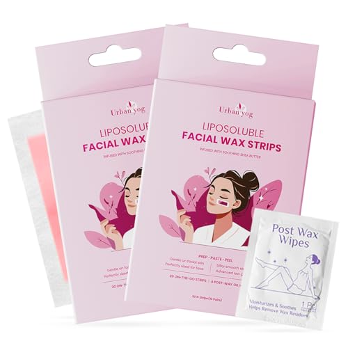 Image of Urban Yog Small Liposoluble Facial Wax Strips for Women - 40 Wax Strips + 8 Post-Wax Wipes | Gentle Facial Hair Removal Face Wax Strip for Upper Lip, Eyebrows, Chin, Sidelocks