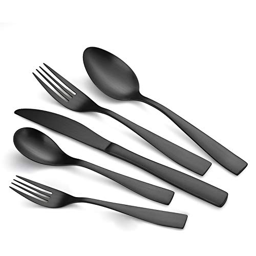 Flatware Sets, 20-Piece 40 PCS Stainless Steel Silverware/Cutlery/Tableware Sets Service for 4 8, Include Knife/Fork/Spoon, Mirror Polished, Dishwasher Safe (20-piece, Black)