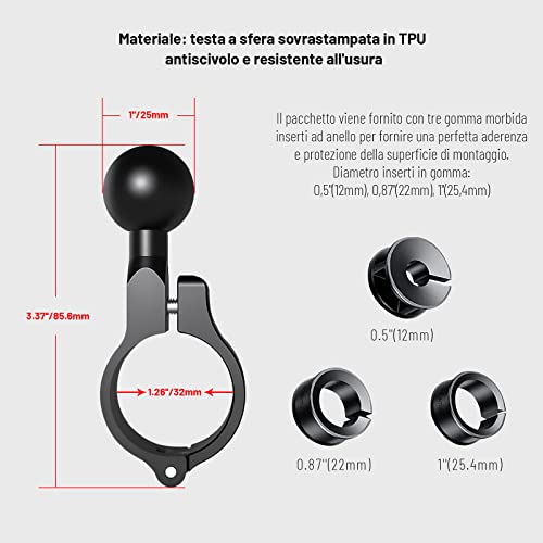 1 Inch Ball Mount Accessories Aluminium Alloy Suitable for Handlebar Mount Ball Compatible with 1 Inch Ball Pan Systems (Black R3 x 5) - Image 3