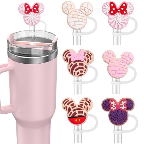 6PCS Straw Covers for Stanley Cup Tumbler 30 oz / 40 oz Leak Proof Straw Toppers 10mm Silicone Cute Straw Stopper Caps for Stanley Cup Accessories-Pink Mice