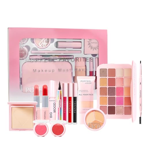 Kit de Maquillaje Profesional, Base de Acné, Polvos, Corrector, Coloretes, Sombras de Ojos de 20 Colores, Barra de Labios, Golosinas Líquidas, Mascarillas, Lápiz de Ojos, Lápiz y Pincel de Cejas
