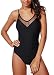 Padded One Piece Mesh Panel Swimsuit Swimwear Monokini (US: L, Black)