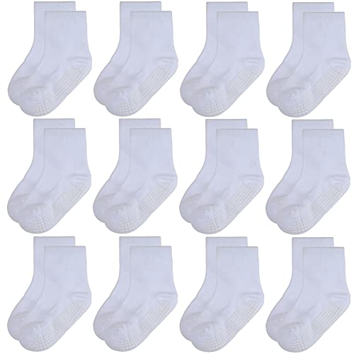 Yafane 12 Paar Baby Socken Antirutsch Anti-Rutsch Neugeborenes Kinder Kleinkinder Babysocken für 0-7 Jahre Baby Jungen und Mädchen (Weiß - 12 Paar, 3-5 Jahre) Cover