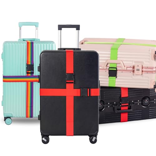 Image of 6 Packs Luggage Straps for Suitcases, Luggage Strap, Premium Luggage Belt Strap TSA Approved, Heavy-Duty and Adjustable Length(36 inch-78 inch) Suitcase Strap, Straps for Bags (Red,Green,Dark Blue)