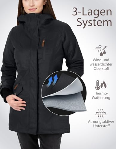 Berydale Damen Funktionsparka Jacke, Schwarz - Gefütterter Winter Parka, M EU