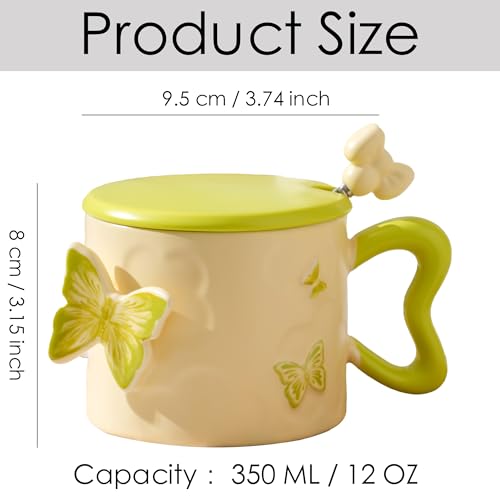 Disoza Taza de Café Mariposa de Porcelana 355 ml Verde miniatura 2